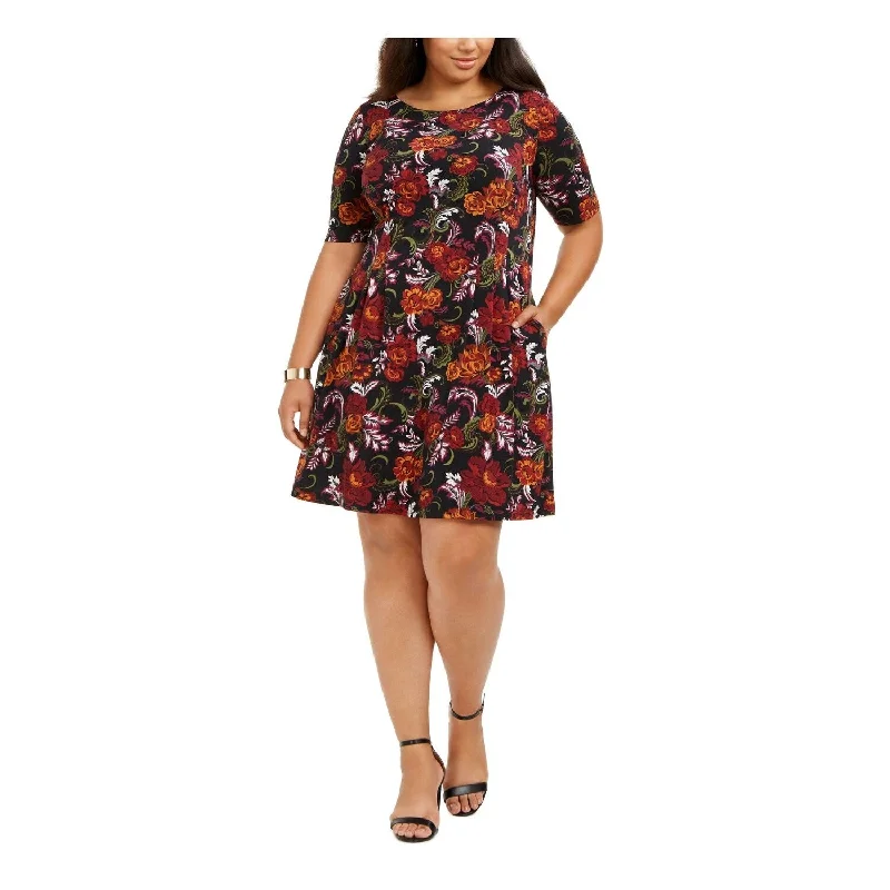 ladies-trumpet-dress-embroidery-Connected Women's Floral-Print Fit & Flare Dress Medium Purple Size 22W