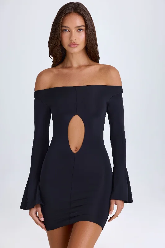 ladies-mini-dress-loose-silhouette-Off-Shoulder Cut-Out Mini Dress in Black