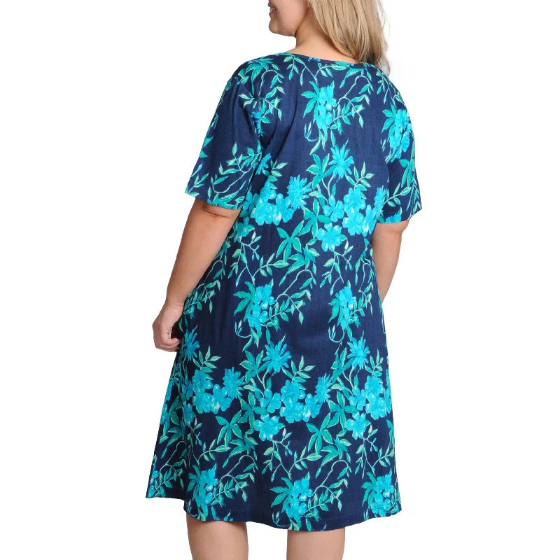 ladies-floral-dress-luxury-feel-La Cera Women's Plus Size Navy Floral Print A-Line Dress