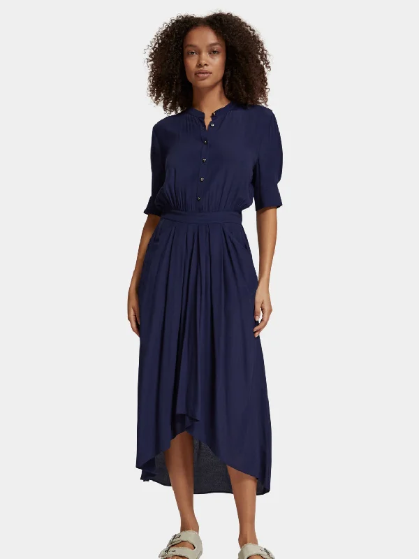 ladies-midi-dress-budget-friendly-Midi shirt dress with asymmetrical skirt