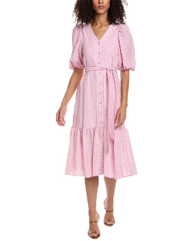 ladies-midi-dress-loose-silhouette-Taylor Swiss Dot Gingham Check Midi Dress