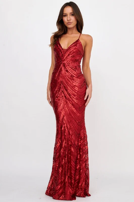 ladies-maxi-dress-deep-blue-Dalila Open Tied Back Sequin Maxi Dress Red