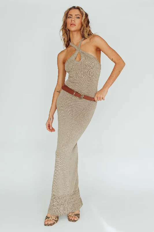 ladies-maxi-dress-festival-look-Nalu Keyhole Knit Maxi Dress Sand