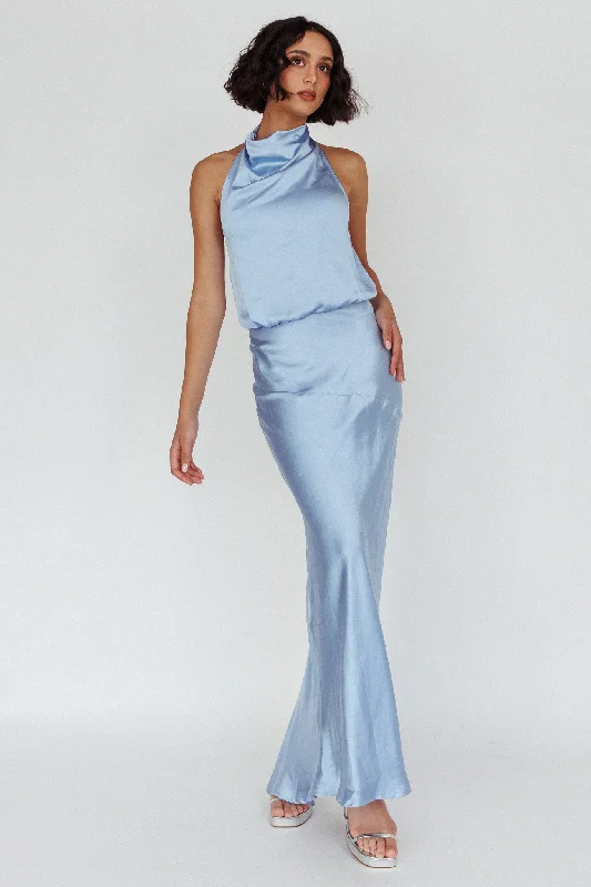 ladies-maxi-dress-seasonal-trend-Amalfi Sunset Cowl Halterneck Maxi Dress Sky