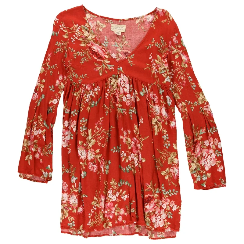 ladies-floral-dress-draped-front-Ralph Lauren Womens Floral Baby Doll Dress, Red, X-Small