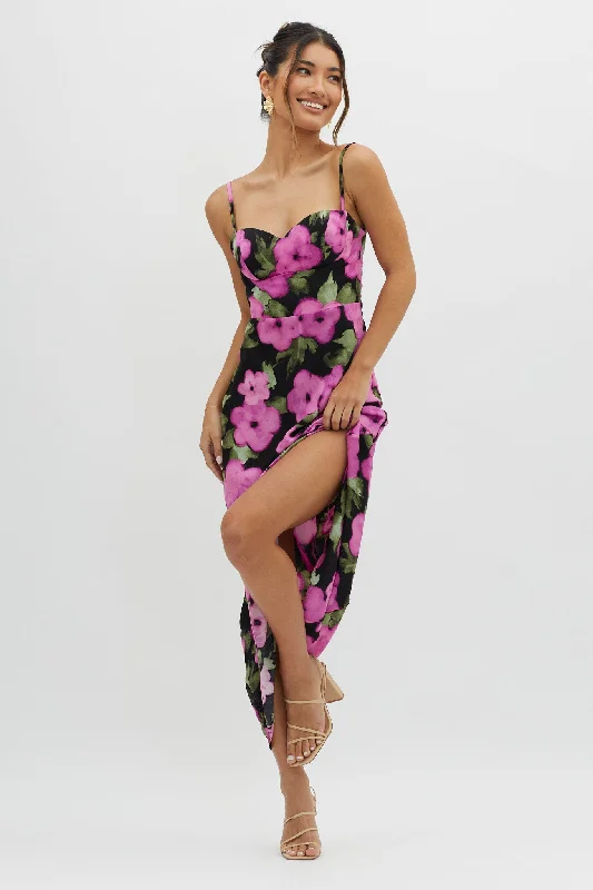 ladies-maxi-dress-celebrity-style-Kasha Low Back Maxi Dress Floral Pink