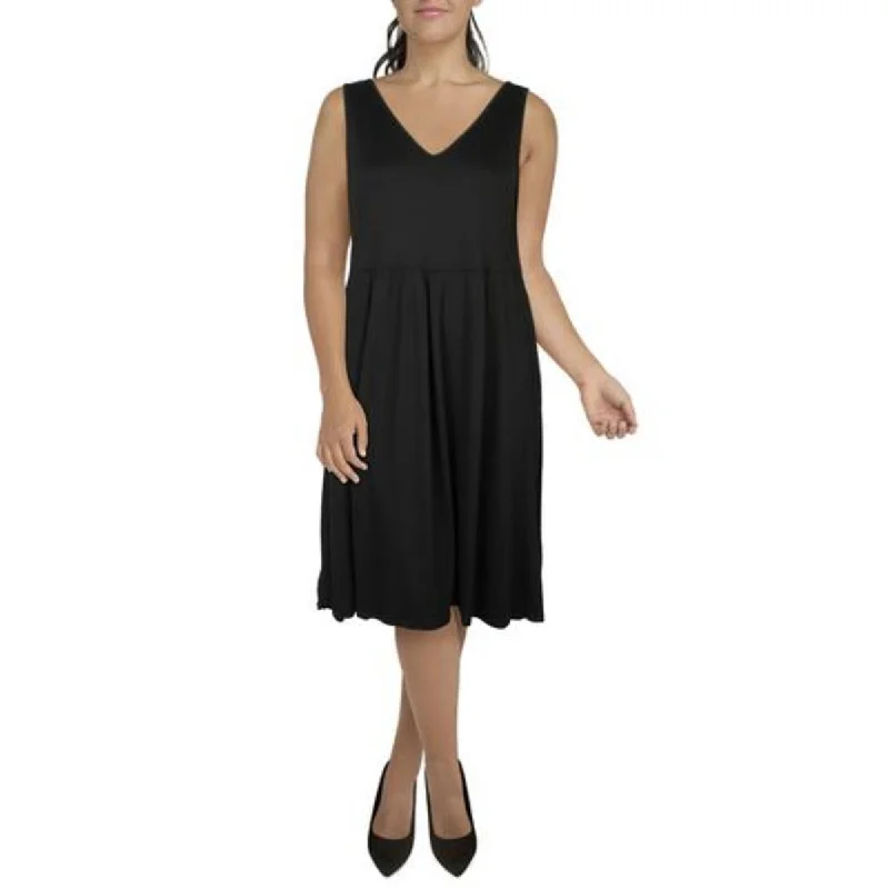 ladies-trumpet-dress-tulle-overlay-Plus Womens Knit Sleeveless Fit & Flare Dress