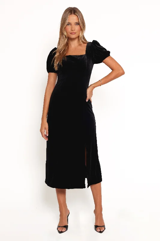 ladies-midi-dress-chiffon-fabric-Quinnie Midi Dress - Black