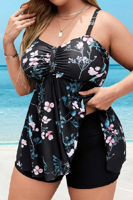 ladies-floral-dress-summer-style-Plus Size Floral Print V Neck Adjustable Shoulder Strap Swimdress