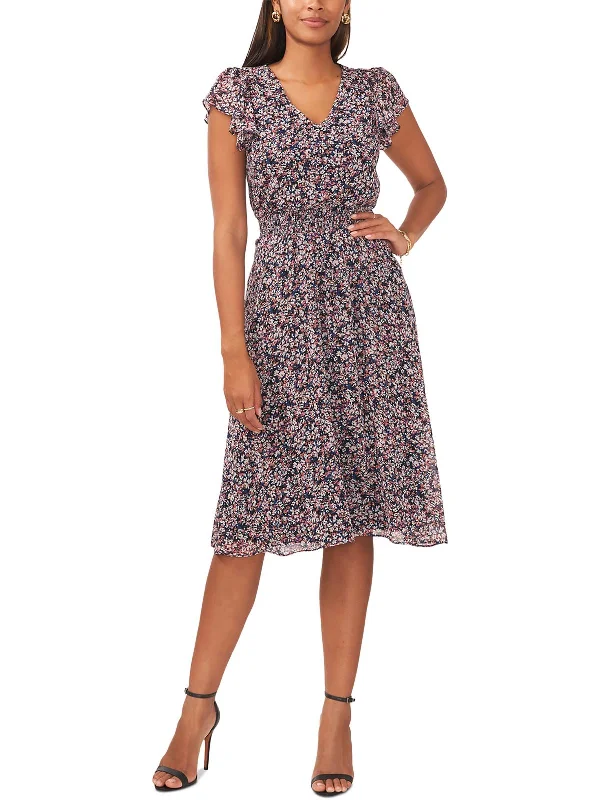 ladies-trumpet-dress-office-style-Petites Womens Printed Midi Fit & Flare Dress