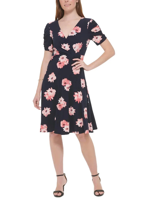 ladies-trumpet-dress-embroidery-Womens Floral Print Polyester Fit & Flare Dress