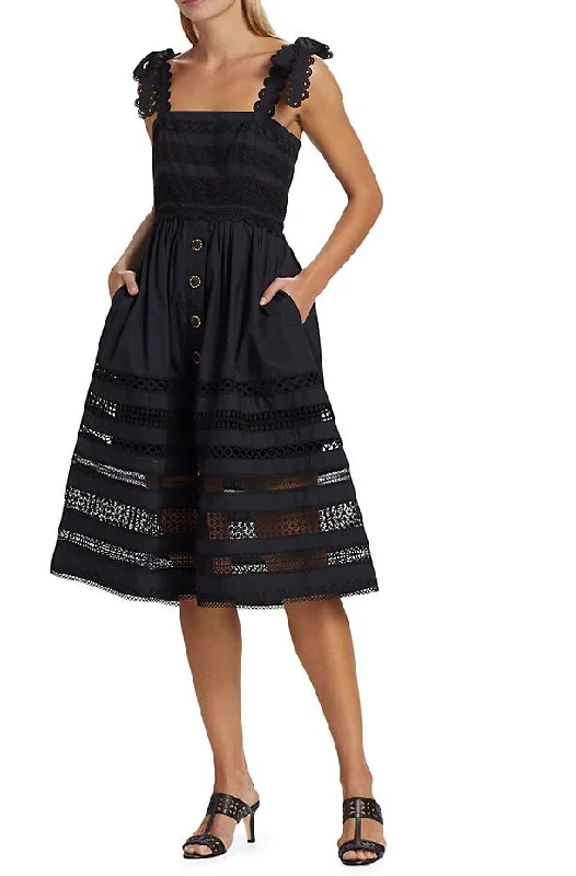 ladies-midi-dress-online-sale-Cara Cara Women's Nidhi Embroidered Square Neck Sleeveless Midi Dress Black