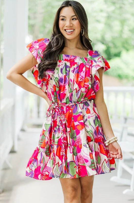 ladies-floral-dress-wedding-guest-Open Your Heart Pink Floral Dress