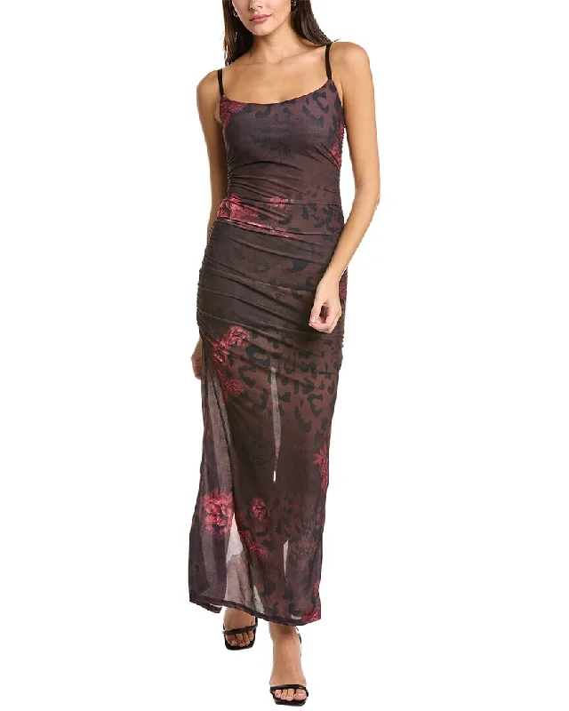 ladies-midi-dress-leather-accent-Moonsea Ruched Midi Dress