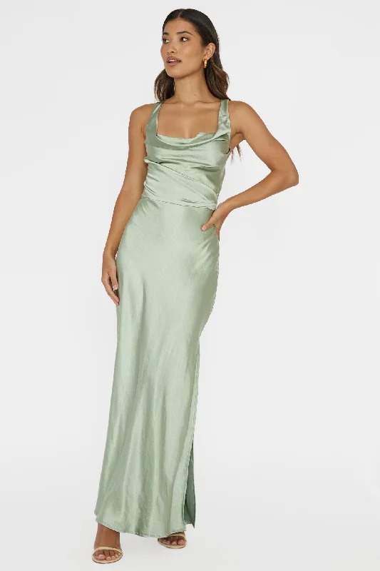 ladies-maxi-dress-forest-green-Sitara Tied Back Maxi Dress Sage