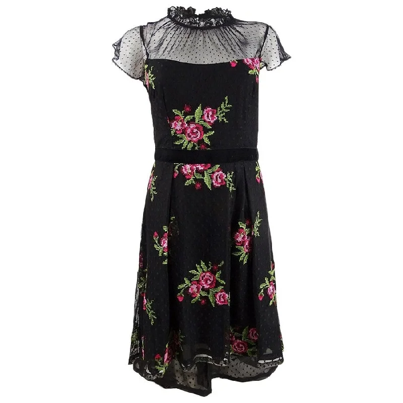 ladies-floral-dress-royal-purple-Adrianna Papell Women's Floral Embroidered Dress