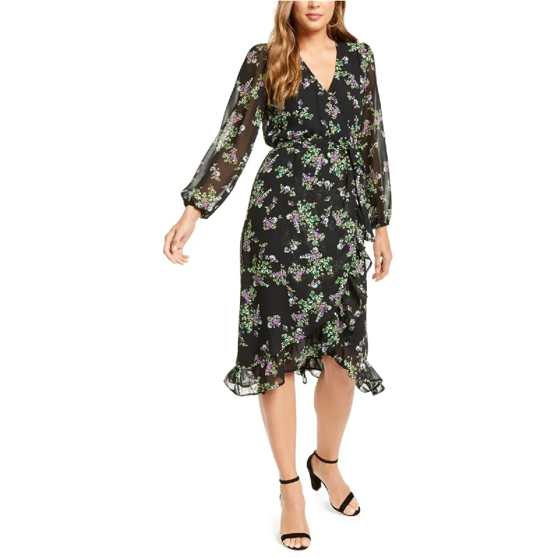 ladies-floral-dress-vivid-colors-Q & A Womens Belted Floral Print Midi Dress, Black, Small