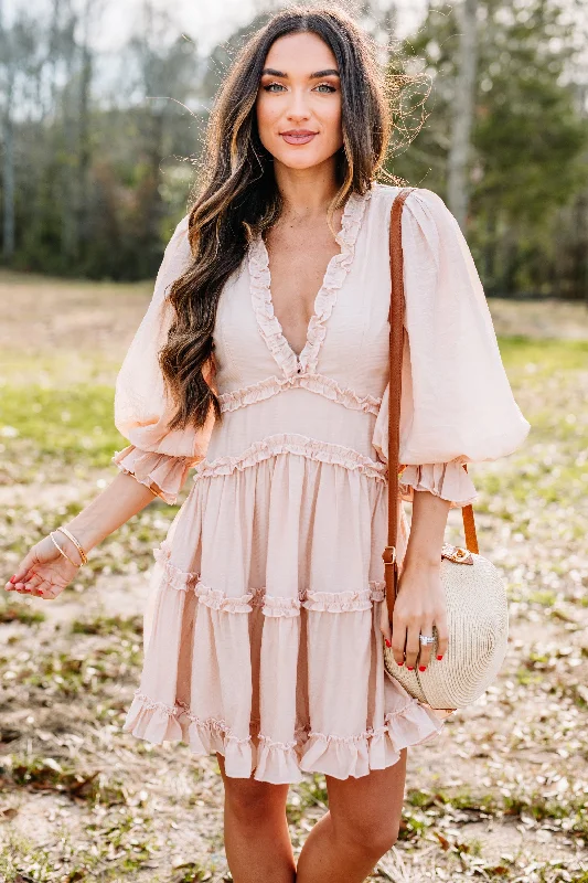 ladies-mini-dress-side-slit-Feminine Finds Blush Pink Ruffled Dress