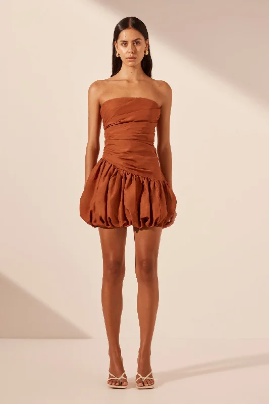 ladies-mini-dress-pastel-shade-CELESTE STRAPLESS BUBBLE MINI DRESS - RUST