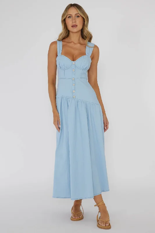 ladies-maxi-dress-girls-night-Pansy Flounce Hem Maxi Dress Light Blue