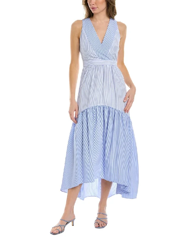 ladies-midi-dress-draped-front-MAISON TARA Striped Midi Dress