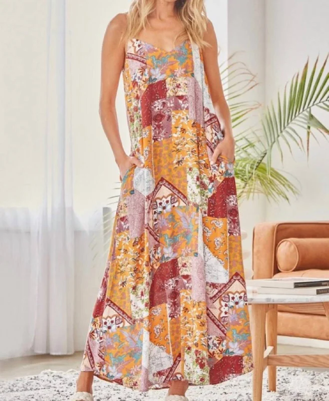 ladies-maxi-dress-elegant-touch-Patchwork Maxi Dress in Multi