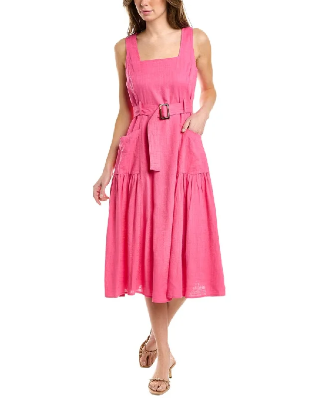 ladies-midi-dress-sporty-vibe-Maison Tara Belted Linen-Blend Midi Dress