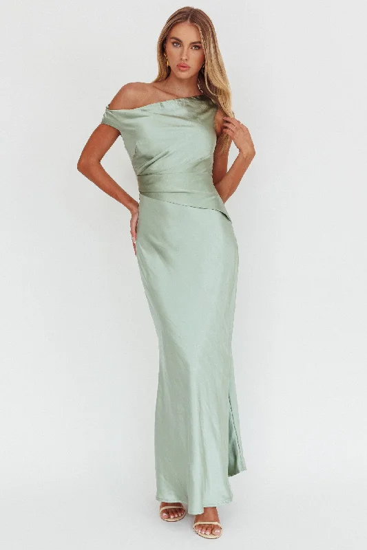 ladies-maxi-dress-petite-length-Twilight Asymmetric Neckline Maxi Dress Sage