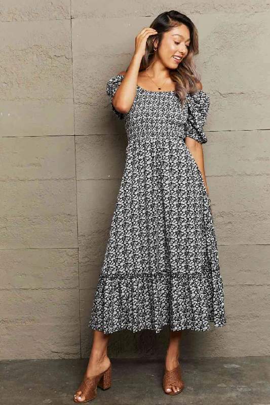 ladies-floral-dress-90s-vibe-Floral Lace-Up Off-Shoulder Midi Dress