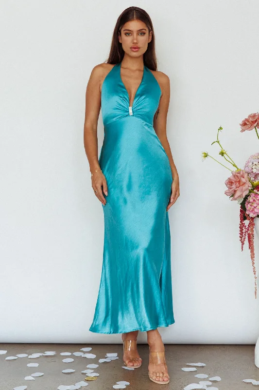 ladies-maxi-dress-magenta-vivid-Oasis Diamante Halterneck Maxi Dress Turquoise