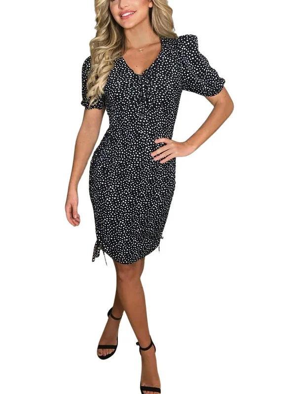 ladies-midi-dress-flattering-cut-Womens Polka Dot Calf Midi Dress