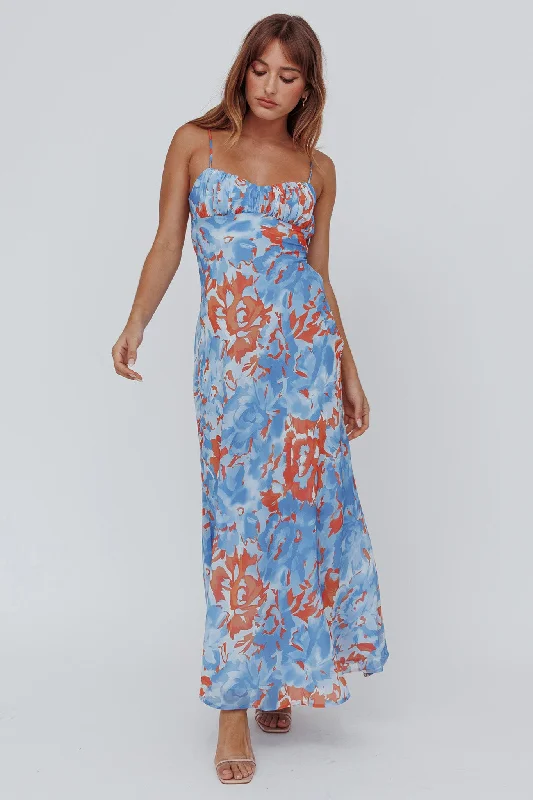 ladies-maxi-dress-evening-wear-Nerida Twist Back Maxi Dress Abstract Blue