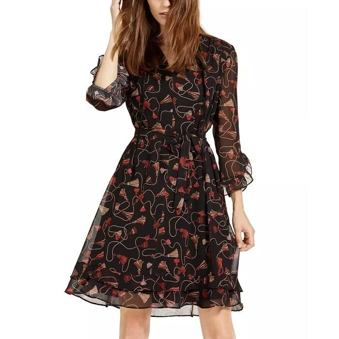 ladies-trumpet-dress-pearl-embellishment-Marella Women's Orda Printed Fit & Flare Dress Black Size 2