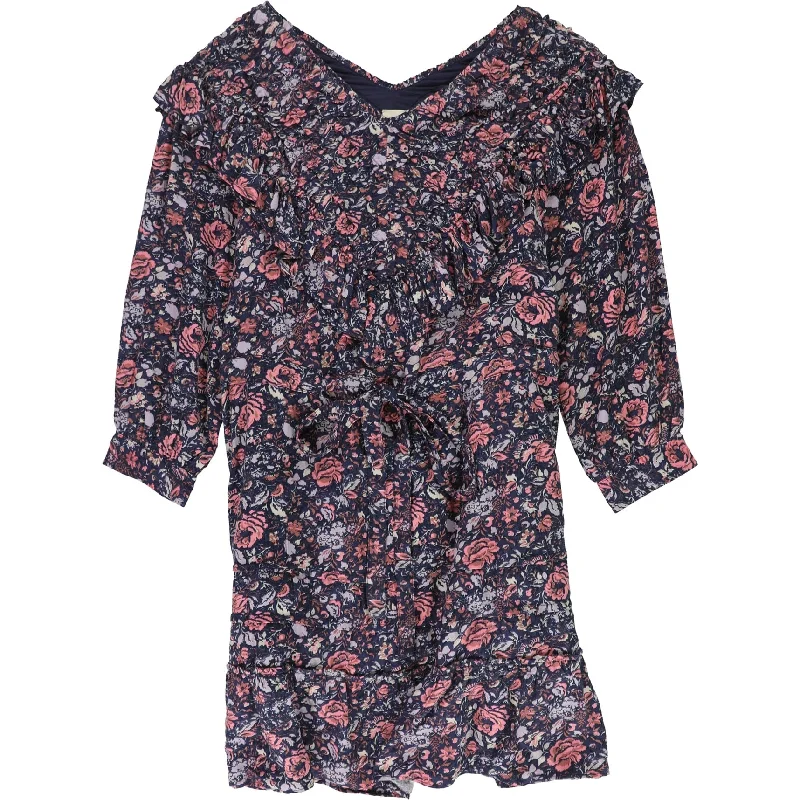 ladies-floral-dress-bodycon-fit-Rebecca Taylor Womens Floral Print Ruffled Dress