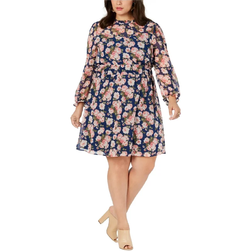 ladies-floral-dress-trendy-fit-Monteau Womens Floral A-line Dress, Blue, 2X