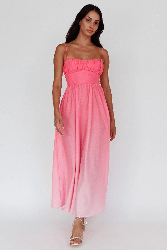 ladies-maxi-dress-ivory-elegance-Clarabelle Gathered Bust Maxi Dress Gradient Pink