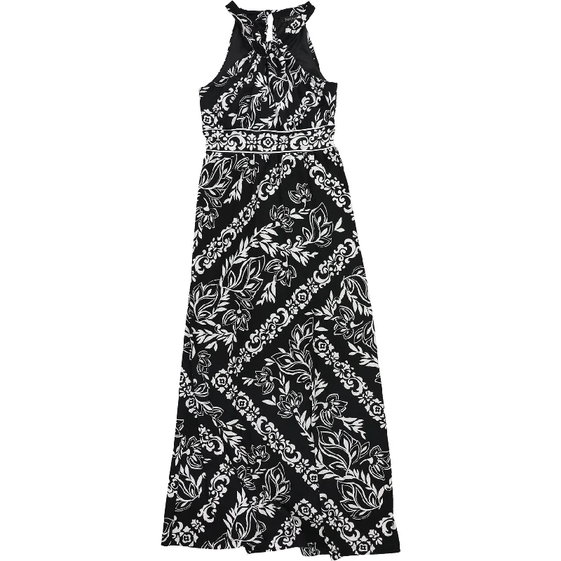 ladies-floral-dress-white-base-White House Black Market Womens Floral Twist Neck Maxi Dress, Black, X-Small