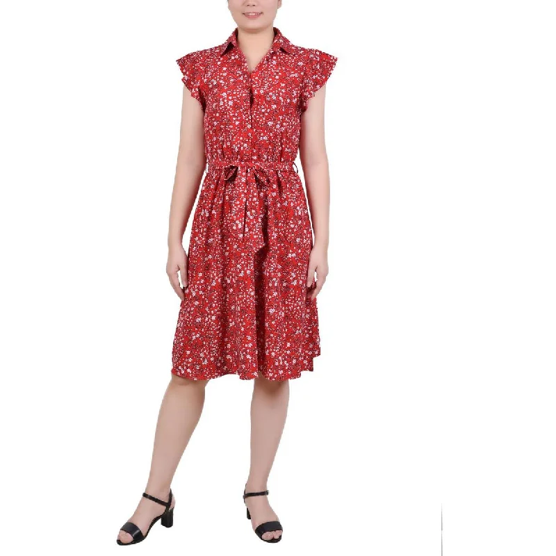 ladies-trumpet-dress-plus-size-Petites Womens Woven Floral Fit & Flare Dress