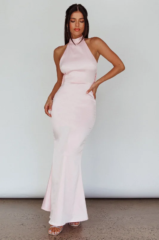 ladies-maxi-dress-statement-piece-Fifth Avenue Bow Back Maxi Dress Baby Pink