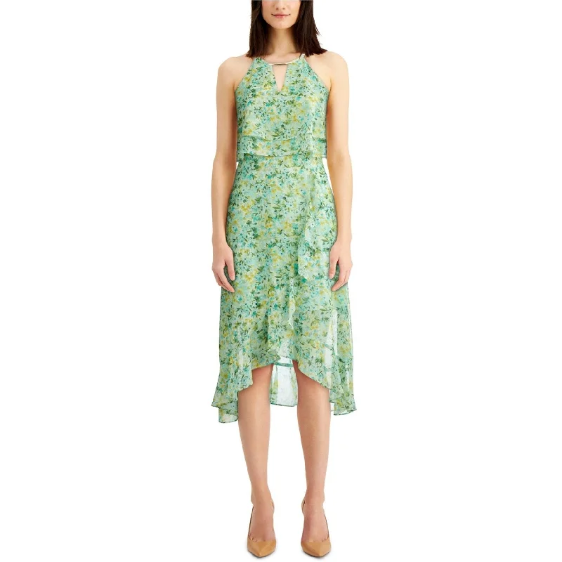 ladies-floral-dress-zipper-front-Kensie Womens Floral Layered Midi Dress