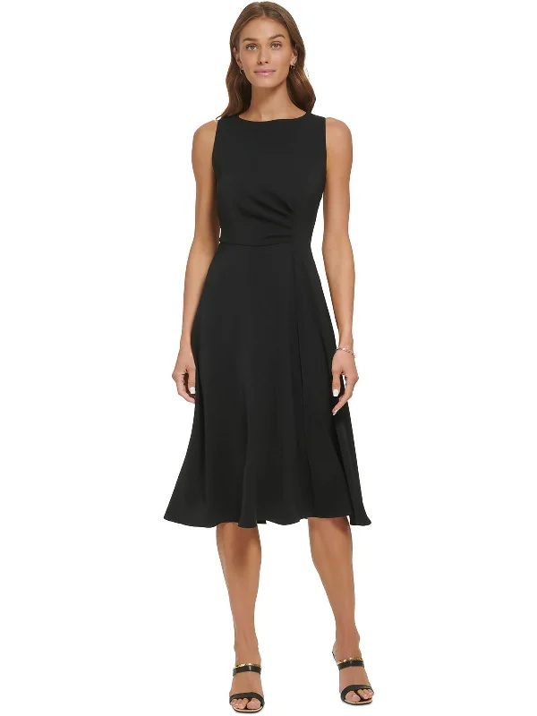 ladies-midi-dress-tulle-accent-Womens Pleated Midi Sheath Dress