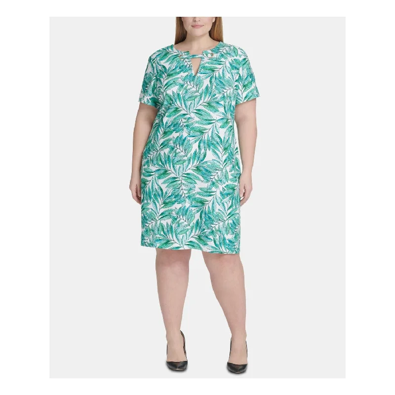 ladies-floral-dress-cream-soft-Tommy Hilfiger Women's Floral Office Wear To Work Dress Green Size 20W