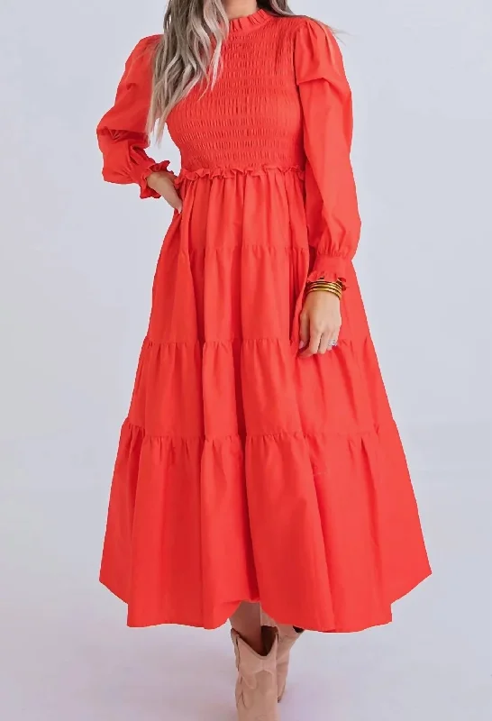 ladies-maxi-dress-wrap-style-Patricia Poplin Smock Tier Maxi Dress in Red