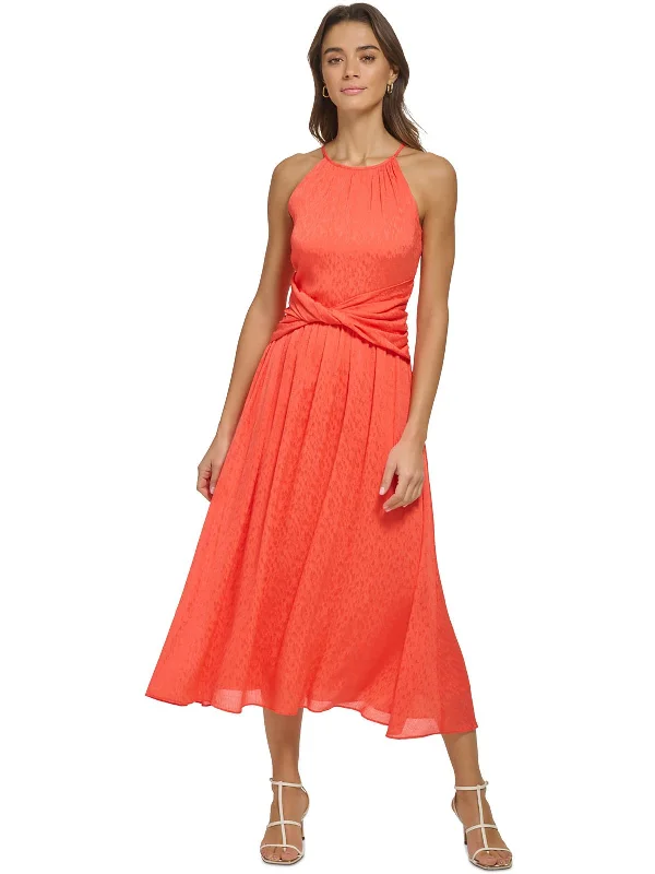 ladies-midi-dress-tiktok-famous-Womens Halter Twist Waist Midi Dress