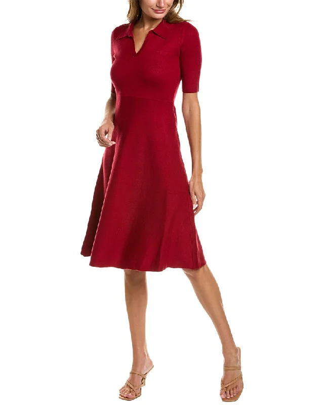 ladies-midi-dress-puff-sleeve-Elie Tahari Polo Midi Dress