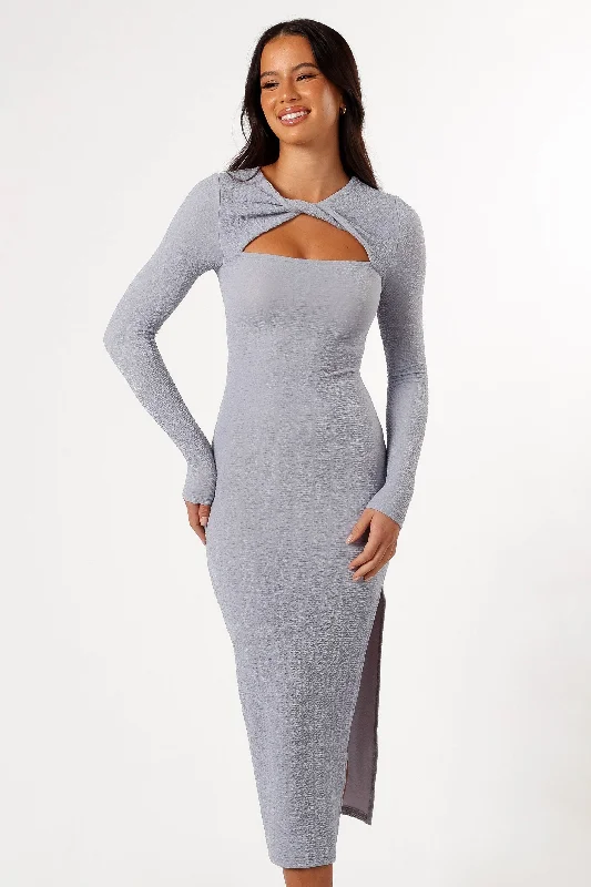 ladies-midi-dress-aqua-blue-Laney Long Sleeve Midi Dress - Grey