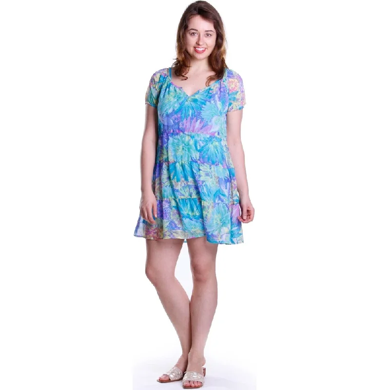 ladies-floral-dress-spring-fashion-La Cera Women's Floral Print Tiered Short Dress