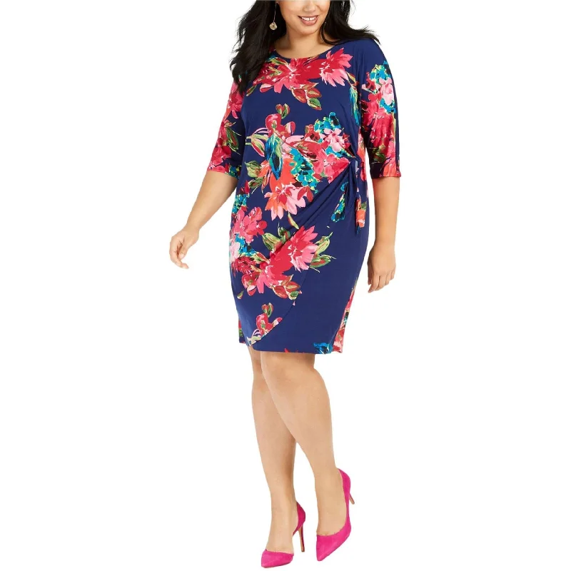 ladies-floral-dress-office-chic-Signature by Robbie Bee Womens Floral Shift Dress, Multicoloured, 2X