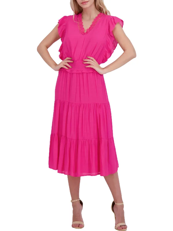 ladies-maxi-dress-eco-friendly-Womens Ruched Flutter Sleeve Maxi Dress