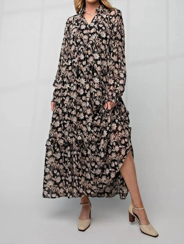 ladies-maxi-dress-halter-neck-Zoey Floral Maxi Dress In Black